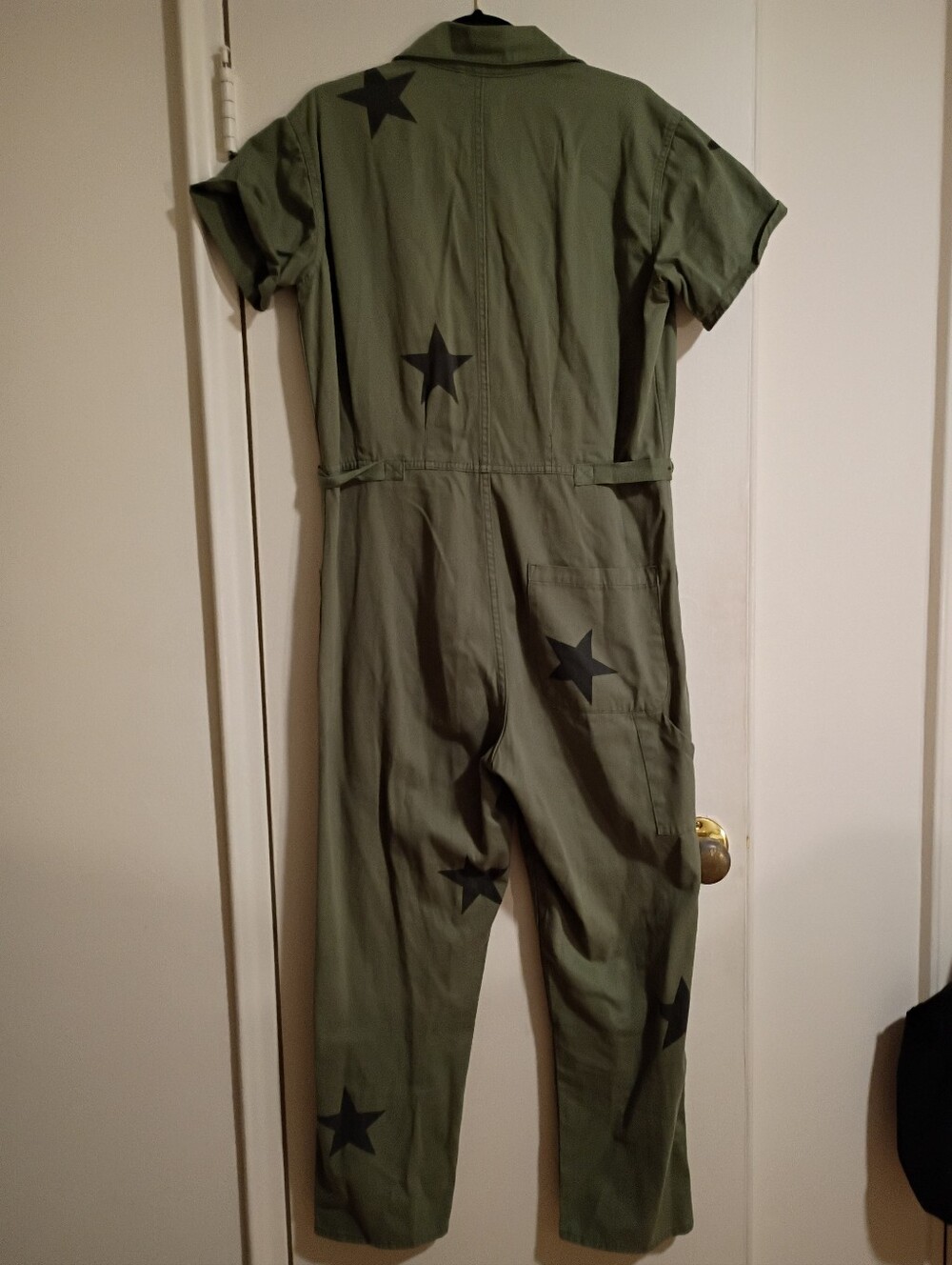 PISTOLA Star-Print Olive Green Utility Jumpsuit Like New - Picture 2 of 7